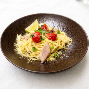 Pasta met gerookte paling en bejaarde Reypenaar