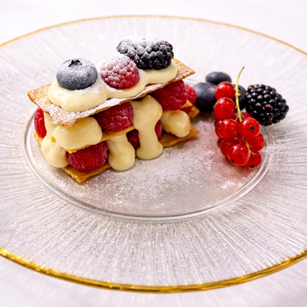 Millefeuile met frambozen en zwitsere room